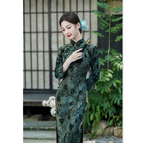 GX牛奶丝植绒长款七分袖旗袍2025秋季新款复古中国风旗袍