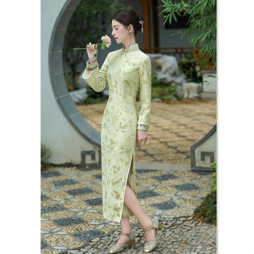 GX时尚改良新中式长款加绒双袖旗袍2025秋季新款国风单层旗袍 商品图3