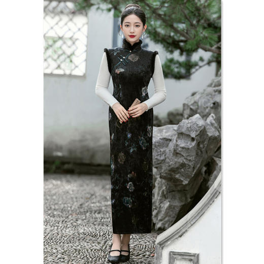 GX港风中式金钻绒超柔长款马甲旗袍2025秋冬新款时尚改良新中式马甲 商品图2