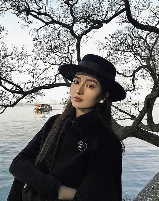 蝴蝶结装饰纱网平顶羊毛呢帽(COCO) 商品图0