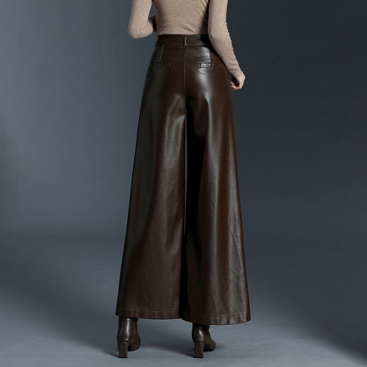 QYM 7070-Y时尚PU皮裤气质阔腿裤宽松休闲直筒裤 商品图2