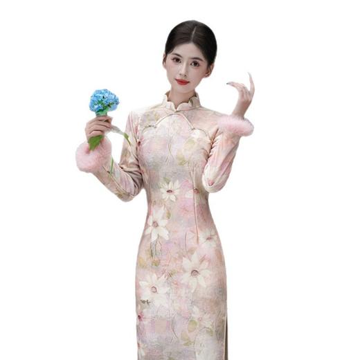 GX艾旗绣时尚改良新中式长款加绒旗袍2025秋冬新款日常可穿长袖旗袍 商品图4