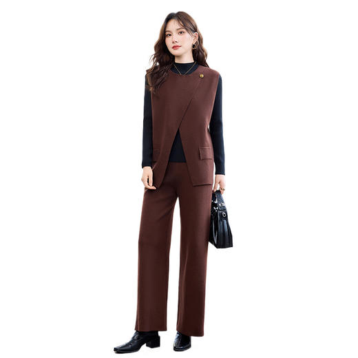 HR YBER609休闲简约风圆领一粒扣腰带款三件套裤 商品图4