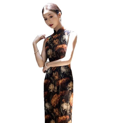 GX新中式国风无袖旗袍秋季2025新款女复古修身收腰日常可穿丝绒旗袍 商品图4