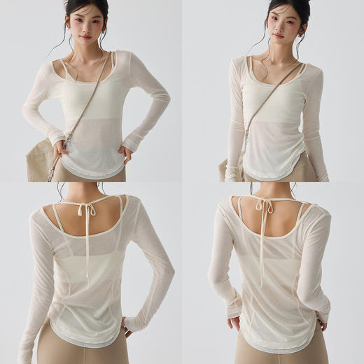 跃牌【安琪拉系列】新款宽松休闲高级感瑜伽服罩衫下摆轻薄透气性感露背长袖运动罩衫CX7411 商品图3