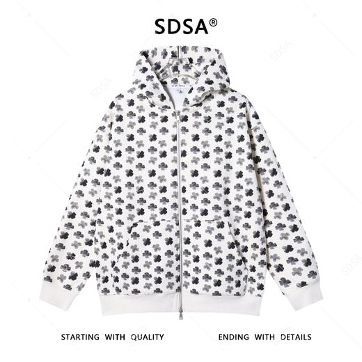 SDSA男士秋冬新款痞帅男装潮牌撞色四叶草拉链连帽卫衣百搭时尚 商品图0