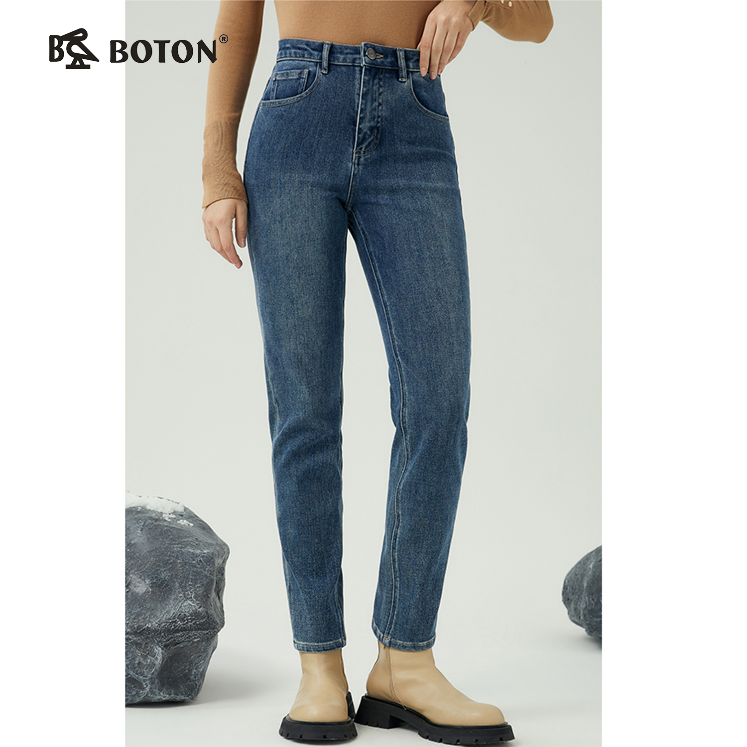 【360度弹力】波顿女士春秋冬 微宽松直筒牛仔长裤 舒弹藏肉 中高腰合身显瘦款LE310323