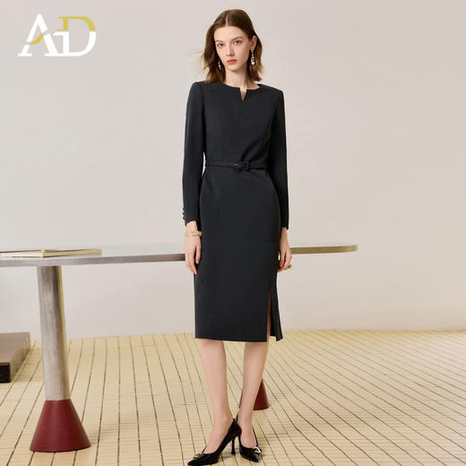 AD通勤职业连衣裙女2025新款秋冬高级感气质收腰显瘦中长款工作服 商品图2