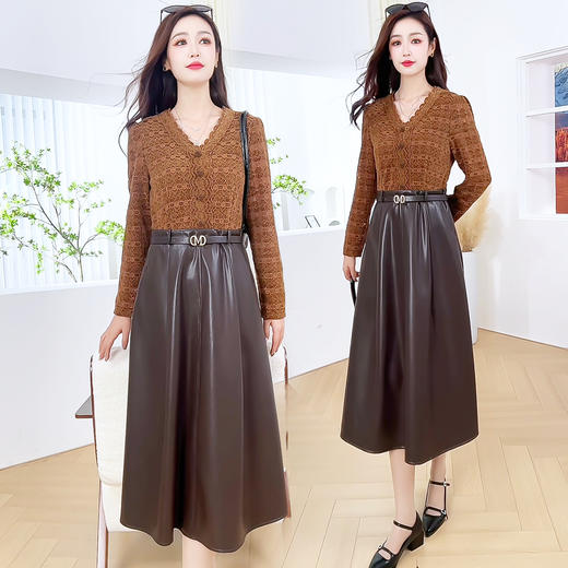 SZWY5335秋季V领法式连衣裙女2025年新款洋气修身时尚优雅实拍女装长裙子 商品图0