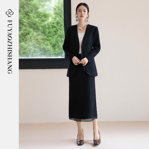 FUYAO扶摇 高级感醋酸女装2025秋款西装两件套法式复古小西服上衣 商品图0