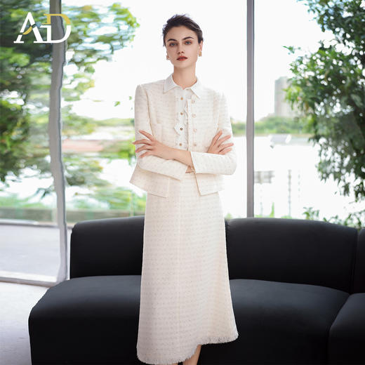 AD2025年新款名媛时尚套装女小香风外套高级感毛呢编织伞裙两件套 商品图4