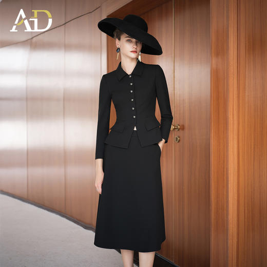 AD黑色高级感银丝细闪西装伞裙女2025新款单排扣西服两件套名媛风 商品图0