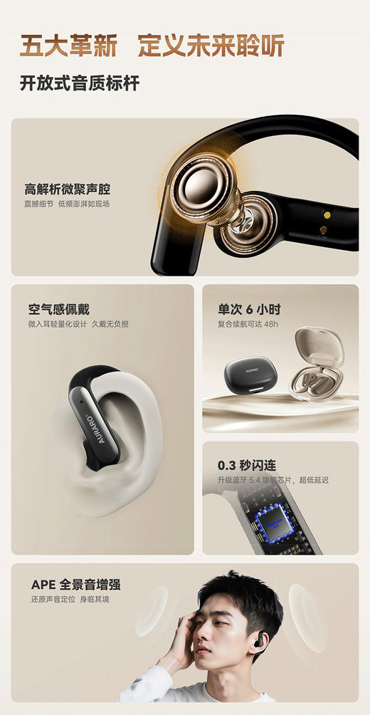 【超模君严选】AURARO AI智能实时翻译耳机 全新黑科技！CCTV展播品牌AI智能实时翻译耳机 搭载DeepSeek等五大模型 微聚声腔技术APE全景音增加技术 直接戴在耳朵上走遍全国都不怕 商品图2