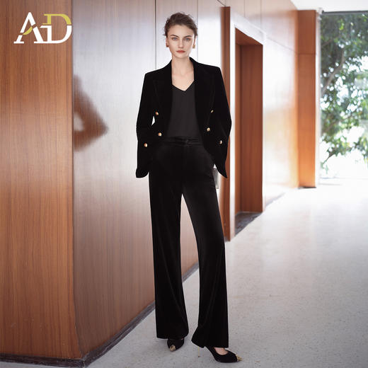 AD高级感气质丝绒西装套装女2025新款秋冬保暖西服外套高腰阔腿裤 商品图2