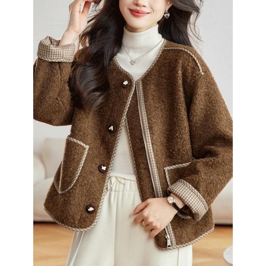 羊羔毛外套时尚宽松，气质圆领小香风上衣HR-8662 商品图0