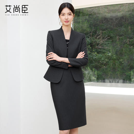 艾尚臣2025新款高级感时尚气质黑灰色西装酒店经理修身显瘦两件套 商品图2