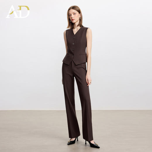 AD时尚通勤马甲职业装2025新款高级感深棕色羊毛西装裤气质两件套 商品图2