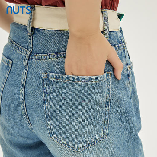 NUTS商场同款春秋季蓝色复古气质高腰卷边水洗牛仔长裤女331112215 商品图4