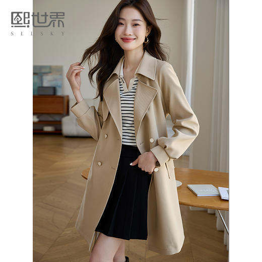 【专属特价】熙世界卡其色风衣外套女2025秋秋新款流行中长款高级感英伦风大衣 商品图0