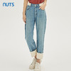 NUTS商场同款春秋季蓝色复古气质高腰卷边水洗牛仔长裤女331112215 商品缩略图2