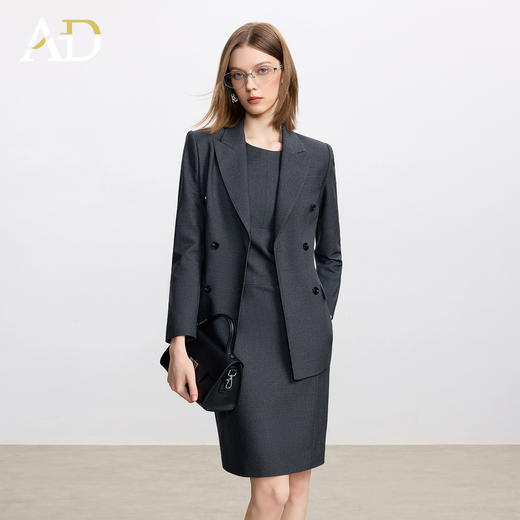 AD高级感绵羊毛西装套装女秋冬2025新款灰色职业内搭连衣裙两件套 商品图3
