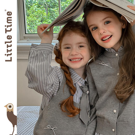 littletime女童套装2025秋冬新款儿童洋气条纹衬衫背心半裙三件套 商品图4