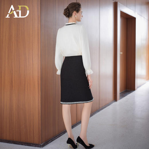 AD衬衫女2025新款韩版压褶小立领双层厚款长袖衬衣半身裙两件套装 商品图4