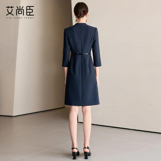 艾尚臣藏青色西装连衣裙高级感气质V领轻熟风连衣裙通勤职场正装 商品图4