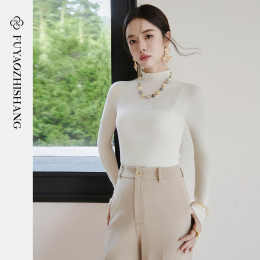 FUYAO扶摇 法式纯羊绒针织衫女新款半高领内搭上衣设计感打底衫冬 商品图0