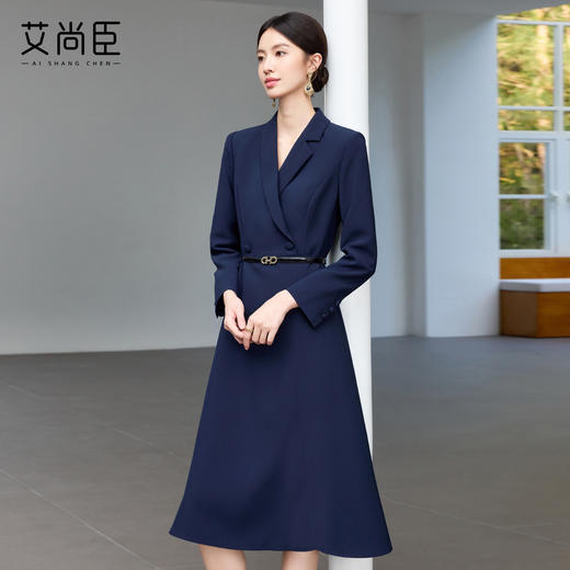 艾尚臣藏青色西装连衣裙女高级感2025秋季气质干练职业装商务正装 商品图1
