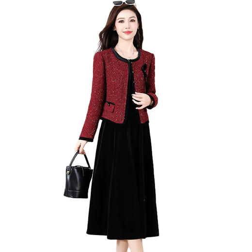 SZWY5336秋季小香风金丝绒两件套连衣裙女2025新款气质时尚实拍女装长裙子 商品图4