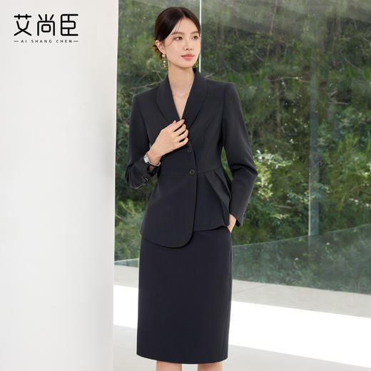 艾尚臣高级感青灰色西装套装修身显瘦气质酒店经理正式场合职业装 商品图1