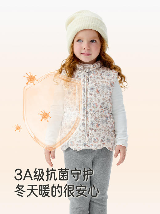 英氏女童印花羽绒马甲背心冬装保暖白鸭绒儿童外穿YRWHJ4R038A 商品图1
