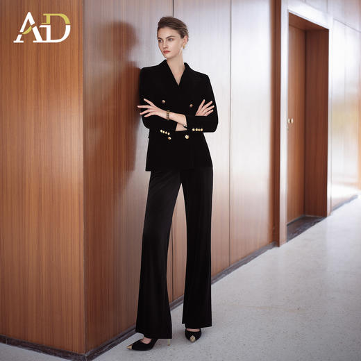 AD高级感气质丝绒西装套装女2025新款秋冬保暖西服外套高腰阔腿裤 商品图1
