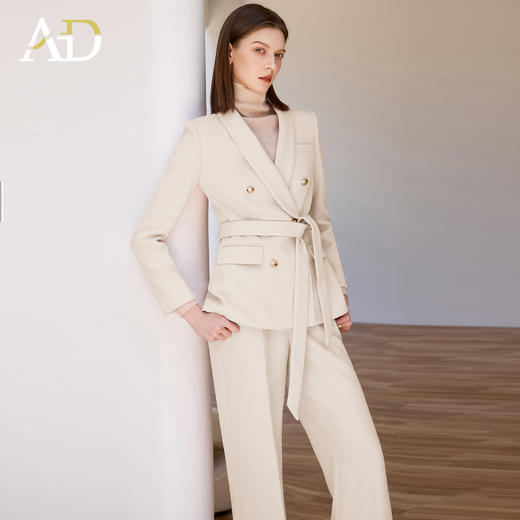 AD米白色正装女套装女2025秋冬新款显白显瘦职业装西服外套阔腿裤 商品图1