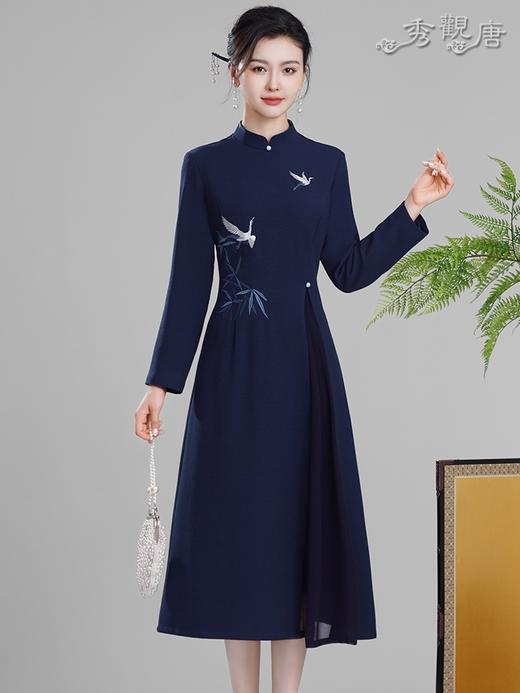 丁摩 竹鹤春秋装复古改良新中式国风绣花日常款旗袍连衣裙5ZF-4202 商品图2