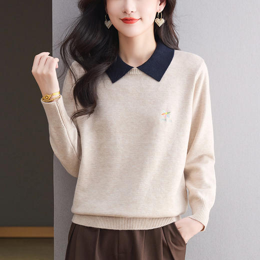 洋气减龄毛衣内搭短款打底衫，宽松显瘦娃娃领上衣CC-27-25176 商品图0