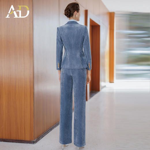 AD蓝色灯芯绒西装套装女2025新款高级感气质名媛高端职业装西服 商品图3