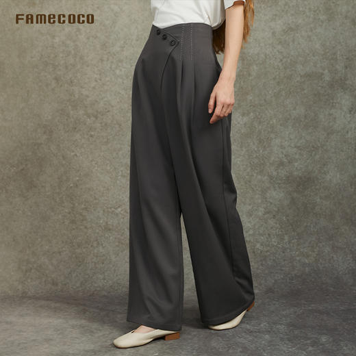 Famecoco范可儿设计感斜襟极简西装裤长裤高腰阔腿裤FAC6GA012 商品图1