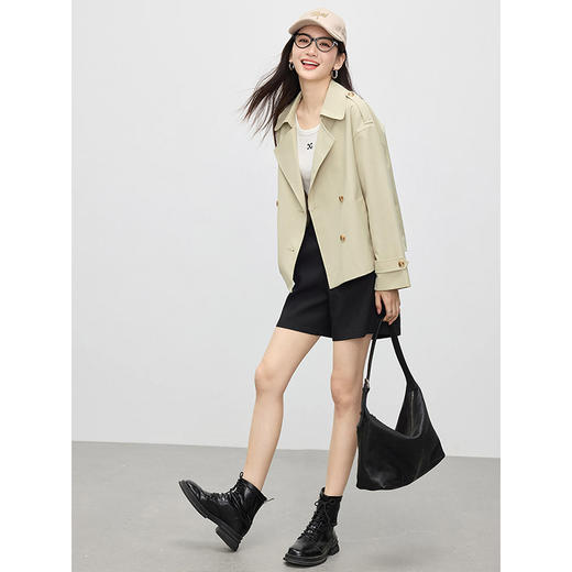 【专属特价】熙世界卡其色双排扣风衣女短款小个子2025年春秋新款超好看短外套 商品图4