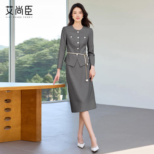 艾尚臣灰色高级感时尚套装气质百搭西装两件套讲师主持人工作服 商品图3