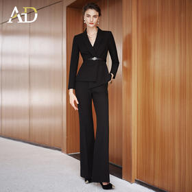 AD黑色职业装套装气质显瘦高腰阔腿裤正装2025新款秋季西装两件套