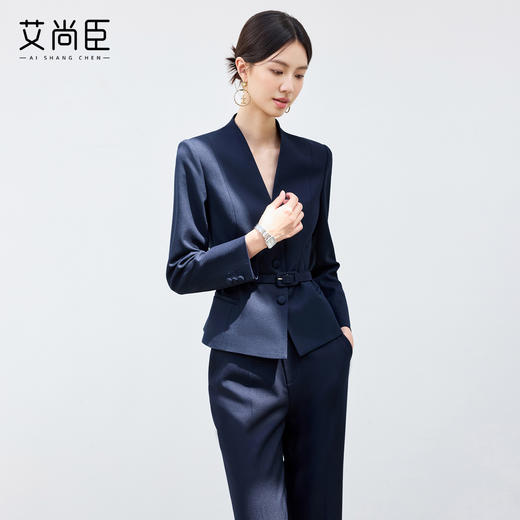 艾尚臣2025新款藏青色西装套装简约时尚职业正装售楼部接待工作服 商品图1