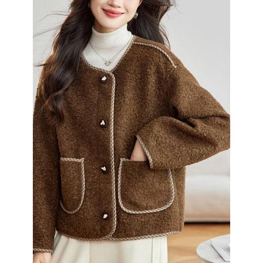 羊羔毛外套时尚宽松，气质圆领小香风上衣HR-8662 商品图3