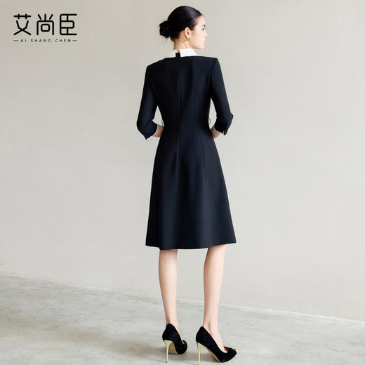 艾尚臣黑色西装连衣裙女圆领缎面拼接裙子秋款职业套裙气质工作服 商品图4