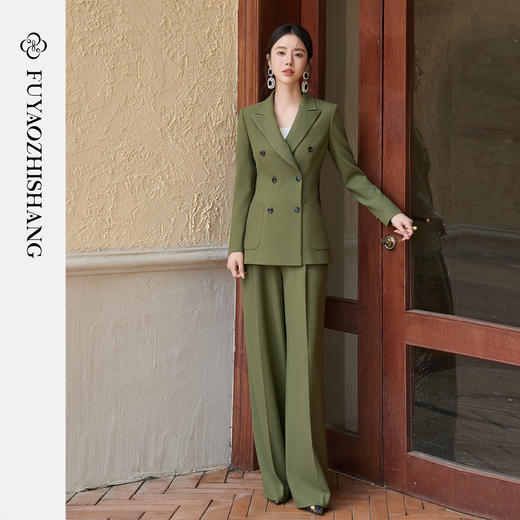 FUYAO扶摇 绿色系西装套装女2025新款高级感休闲宽松垂感西服外套 商品图1
