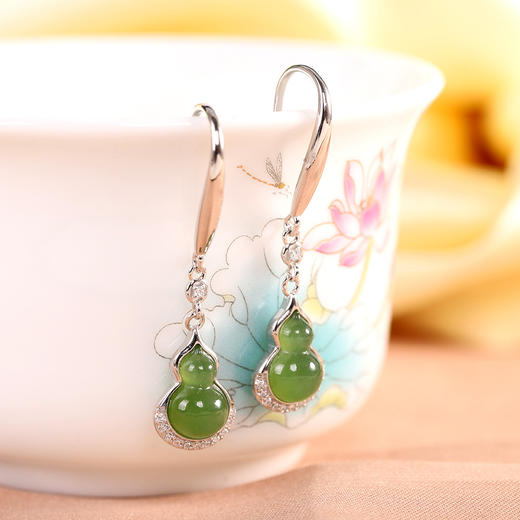 【福禄珍喜】S925纯银和田玉碧玉福禄葫芦耳饰【RP-EZ620027】 商品图2