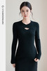 FUYAO扶摇 纯羊毛黑色针织衫女2025秋冬款圆领镂空设计内搭打底衫 商品缩略图5