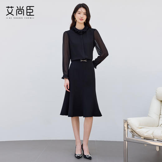 2025新款高级感长袖衬衫黑色显瘦气质小衫时尚洋气收腰显瘦套装 商品图4