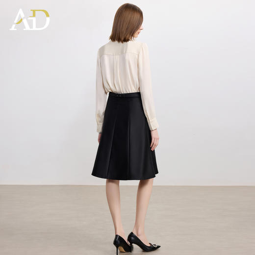 AD高端精致衬衫套装女2025新款正式场合轻奢飘带长袖衬衣黑色皮裙 商品图4